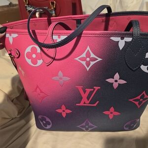 Louis Vuitton Vibrant Pink and Black Neverfull Mm Tote